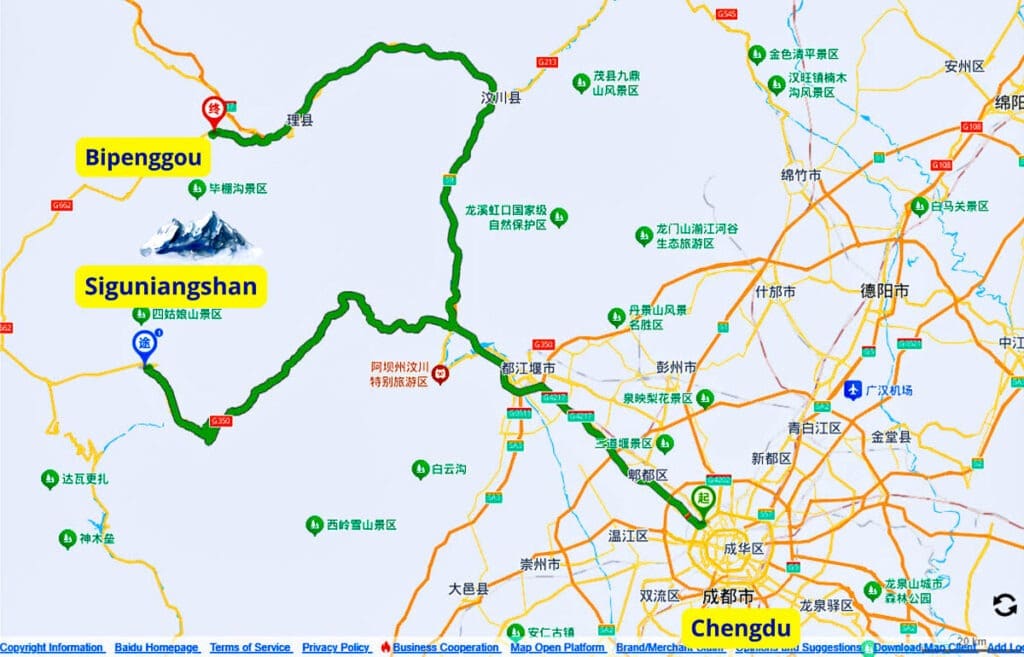 แผนที่อุทยานปี้เผิงโกวแสดงจุดท่องเที่ยวหลัก