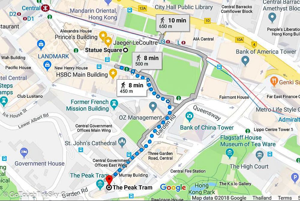เดินสู่สถานีรถราง Peak Tram