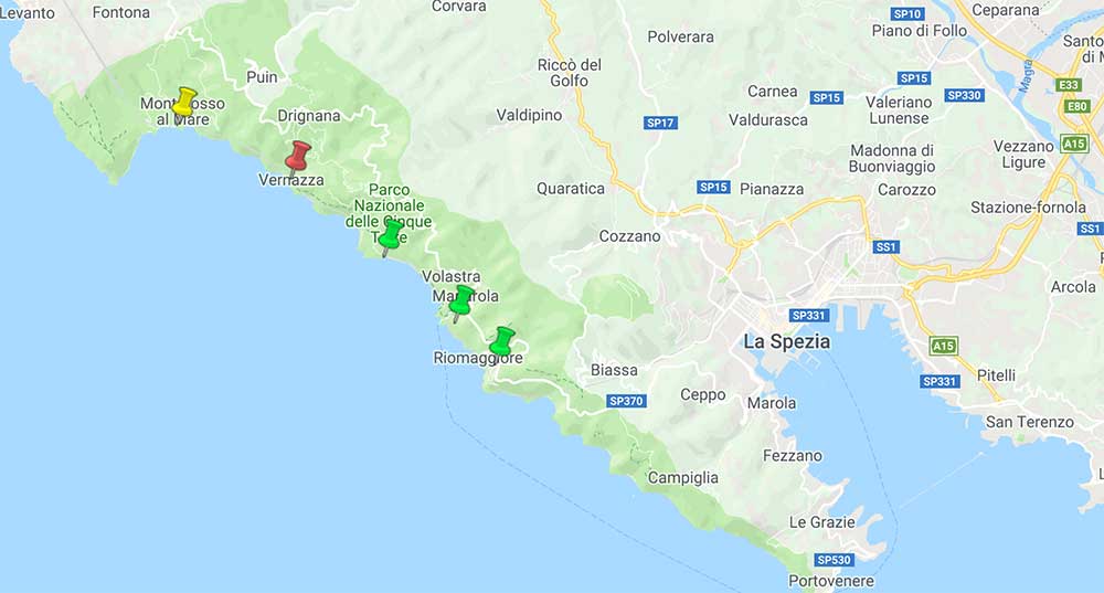 แผนที่หมู่บ้านทั้งห้า Cinque Terre