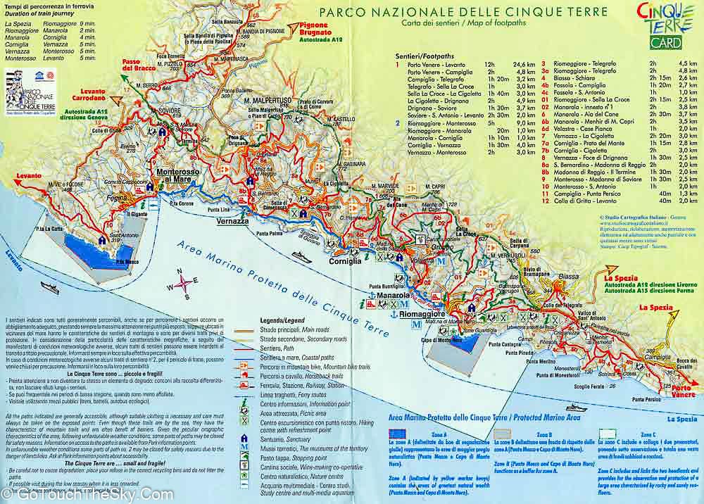 แผนที่อุทยานแห่งชาติ Cinque Terre