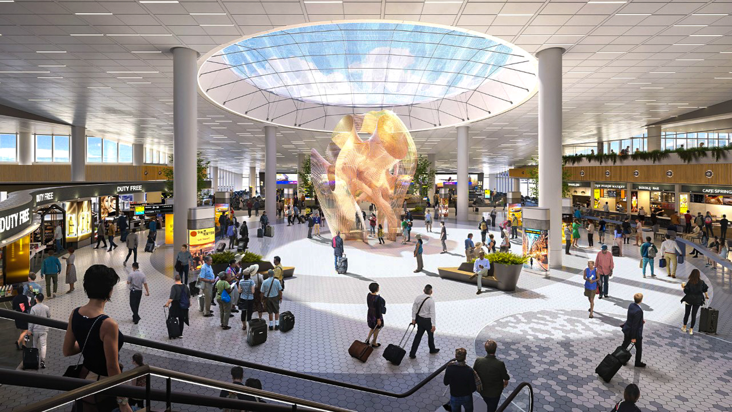 ภาพจำลองโถงเช็คอินภายในอาคาร Terminal 6 ที่ออกแบบให้เปิดรับแสงธรรมชาติและมีพื้นที่กว้างขวางสำหรับผู้โดยสาร