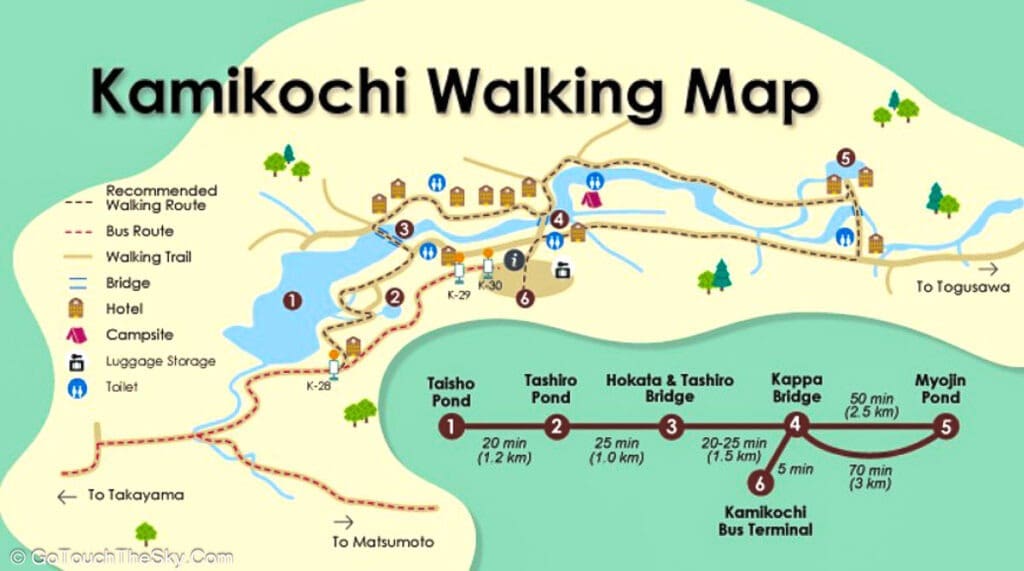 แผนที่เส้นทางเดินจากสะพานคัปปะสู่บึงไทโช