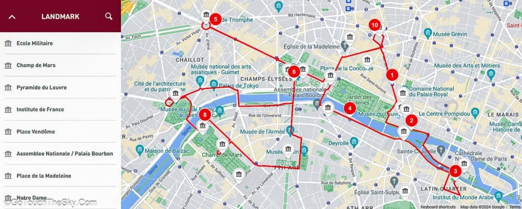 แผนที่เส้นทางรถบัส Big Bus Tour ปารีส