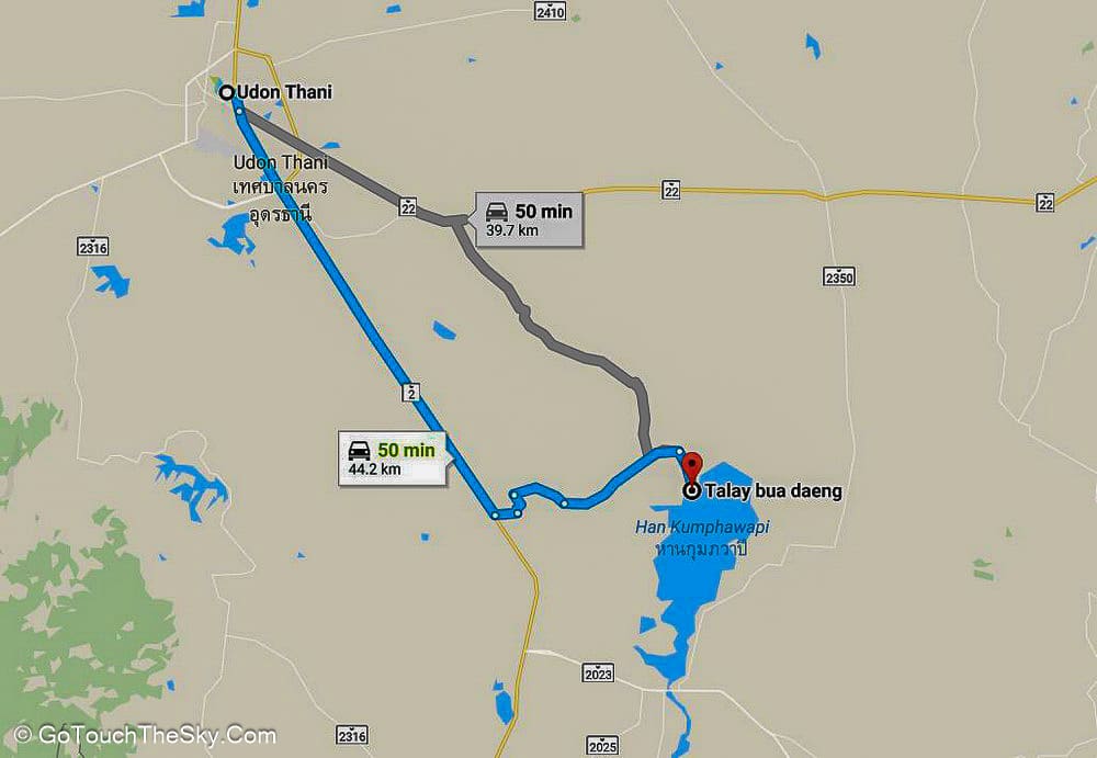 แผนที่เส้นทางไปบึงหนองหาน กุมภวาปี