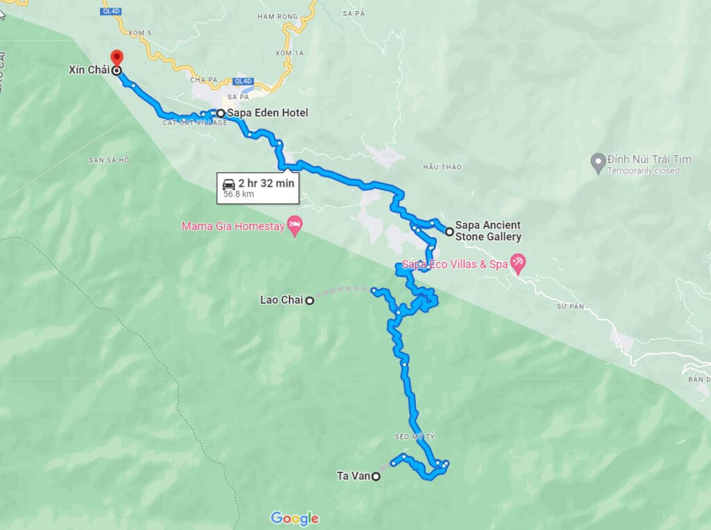 แผนที่เส้นทางทัวร์หมู่บ้านชาวเขา