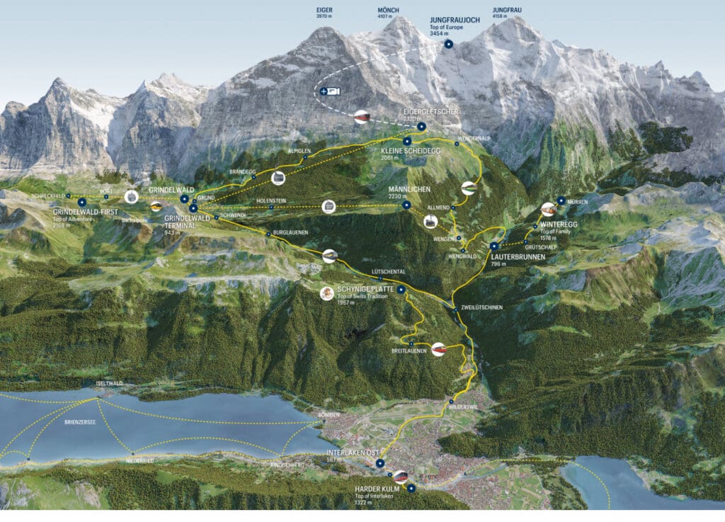 แผนที่เส้นทางรถไฟ Jungfrau Railway