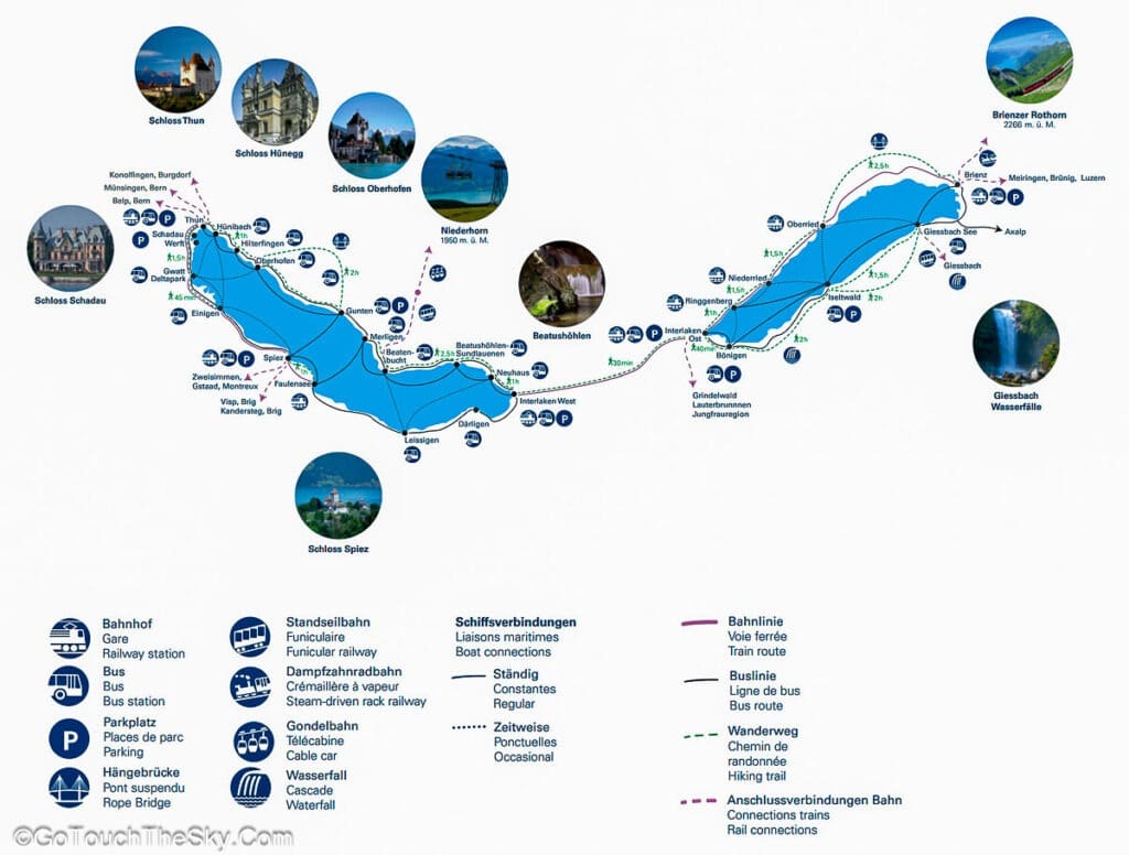 แผนที่ทะเลสาบ Thun และ Brienz