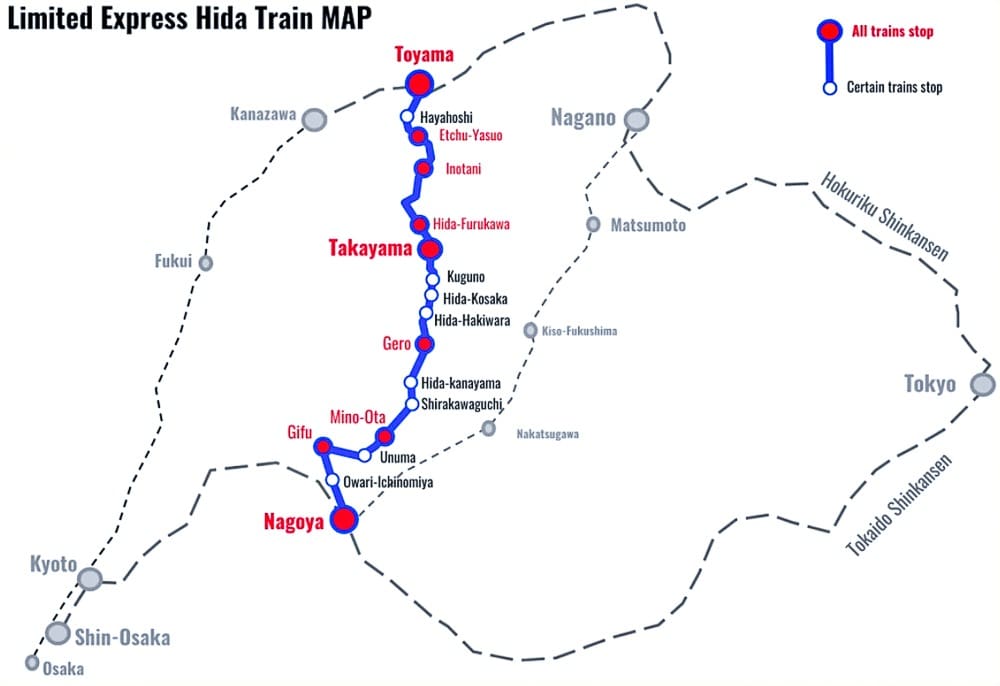แผนที่เส้นทางรถไฟ Hida Limited Express