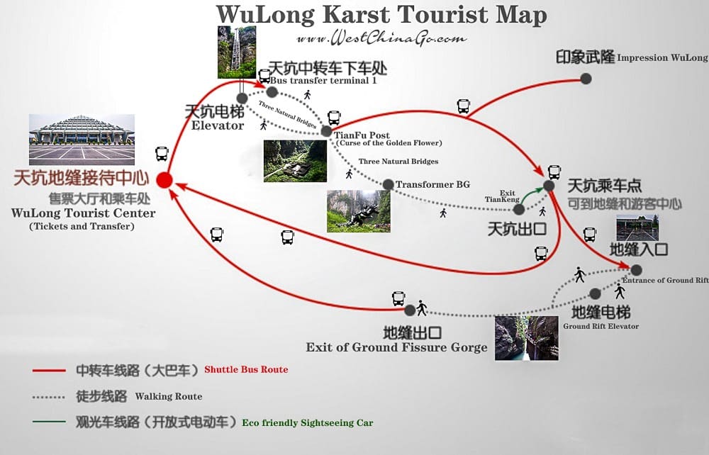 แผนที่ท่องเที่ยวเขตอุทยานคาร์สต์หวู่หลงทั้งหมด