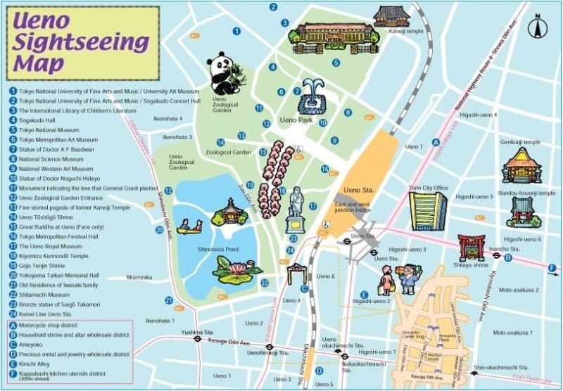แผนที่รวมสถานที่ท่องเที่ยวในสวนอุเอโนะ