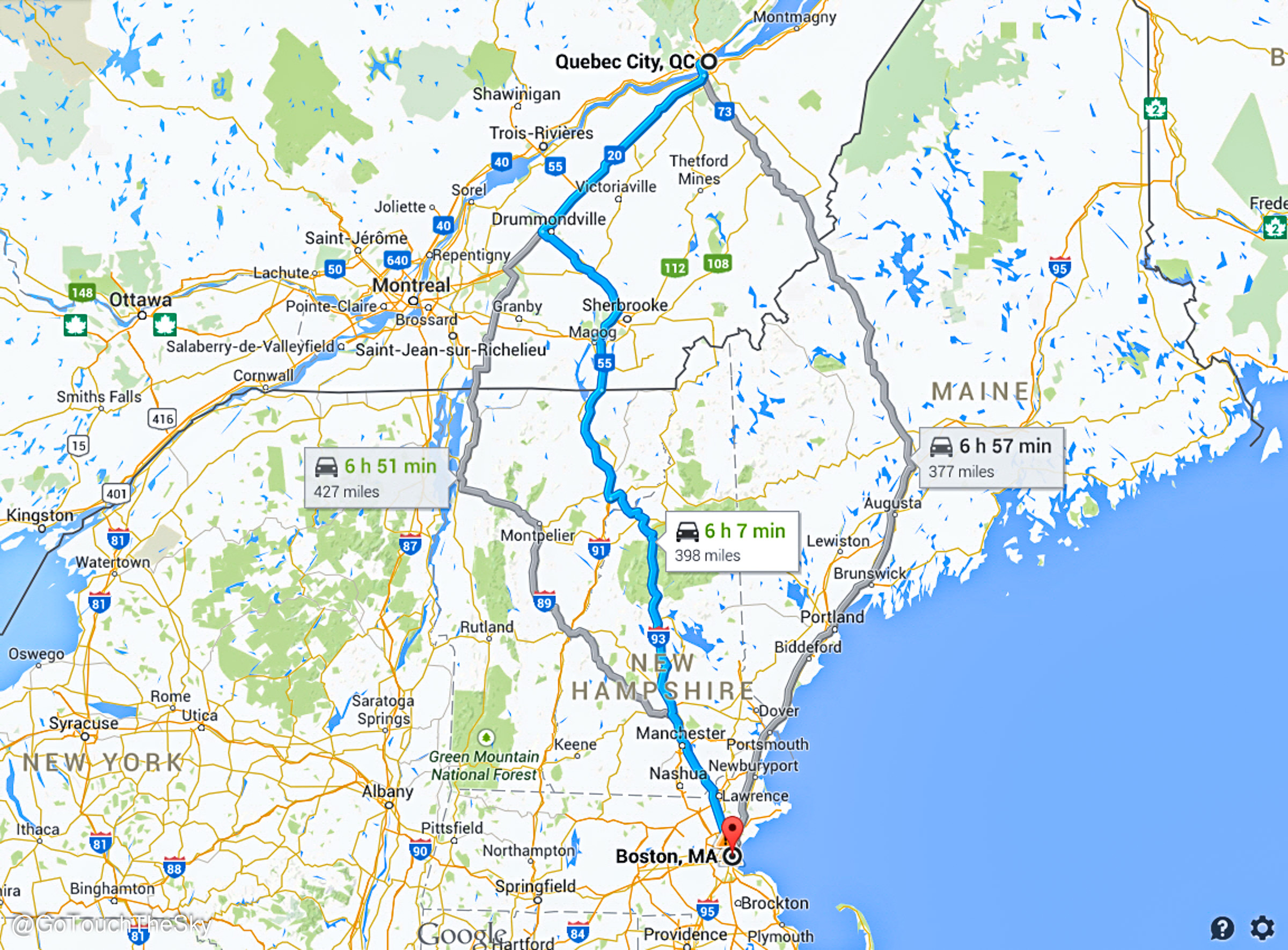 Quebec Boston Map