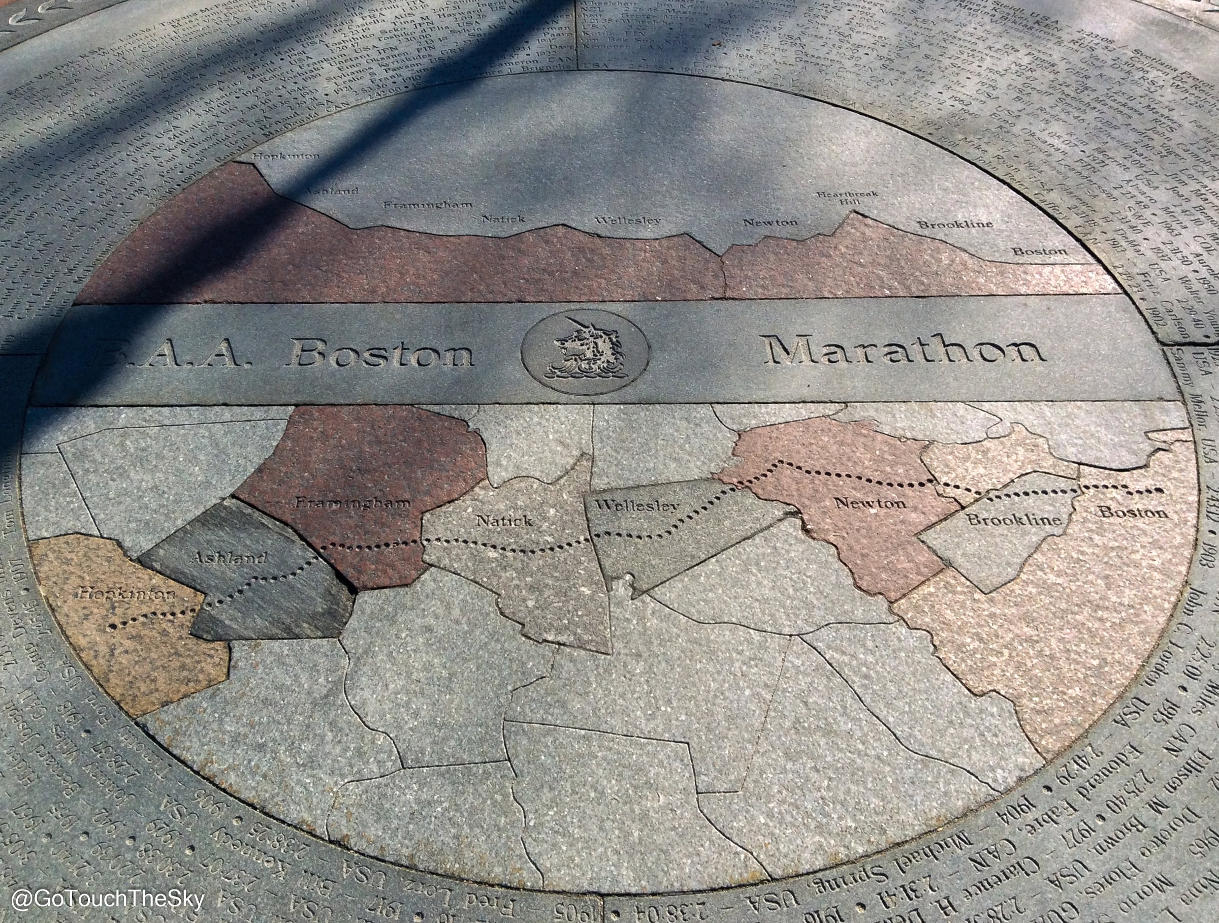 แผนที่เส้นทางมาราธอน A.A. Boston แสดงเส้นท.