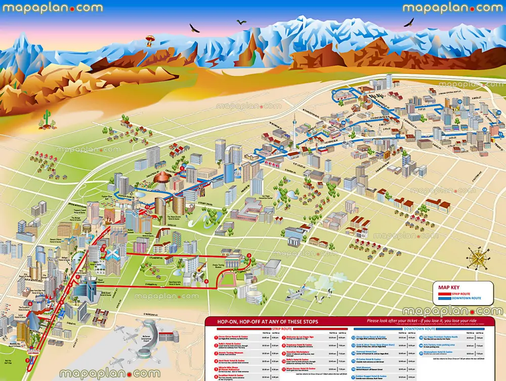 แผนที่ลาสเวกัส แสดง Downtown และ The Strip