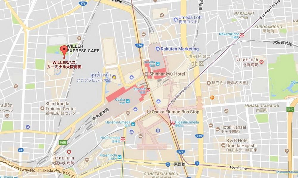 แผนที่จุดขึ้นรถ Willer Express